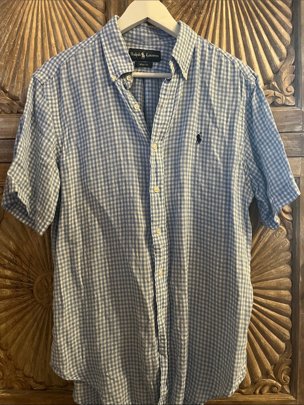 Ralph Lauren Light Blue and White Gingham Short-Sleeve Button-Down Shirt